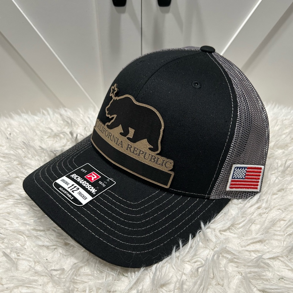 Laser engraved California Republic Richardson 112 trucker hat